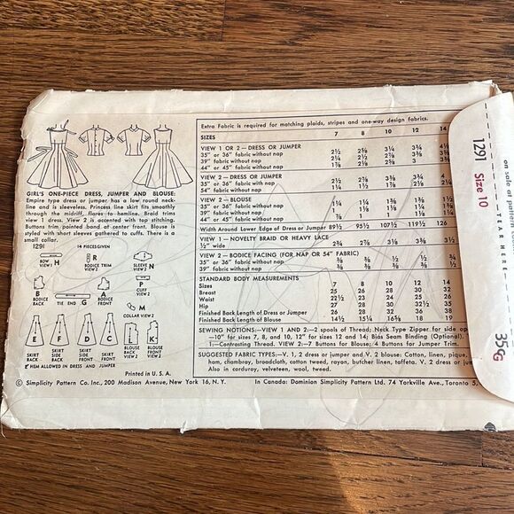 Vtg 1955 Simplicity girl’s dress, jumper & blouse sewing pattern - Picture 3 of 4